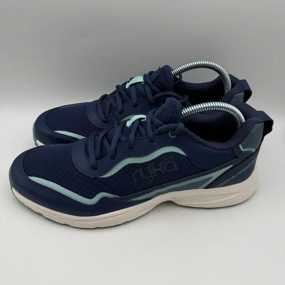 Ryka Sublime Walking Shoes Womens 9M Navy Blue Teal Mesh Leather Sneakers